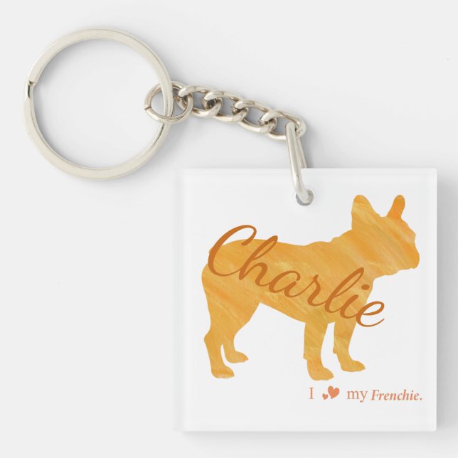 Custom French Bulldog Pastel Orange Frenchie Key Ring (Front)