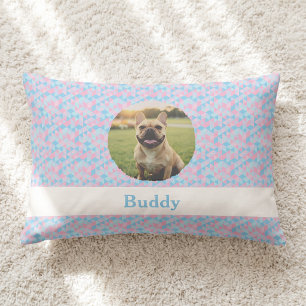 Custom French Bulldog Photo Pastel Geometric Lumbar Cushion