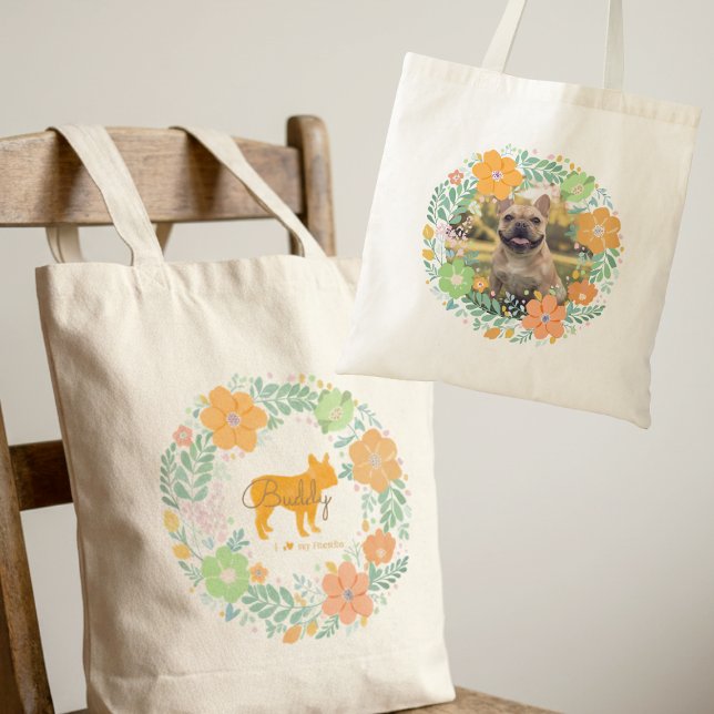 Custom French Bulldog Tote – Pastel Orange Floral  (Creator Uploaded)