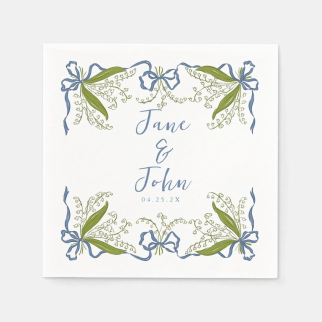 Custom French Floral Wedding Napkins (Front)