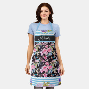 Custom French Pastel Pink Blue Rose Roses Painting Apron