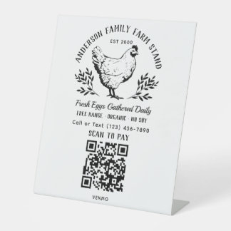 Custom Fresh Eggs Family Farm Stand QR Code Pedestal Sign