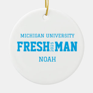 Custom Freshman Christmas First Year at college Ceramic Tree Decoration