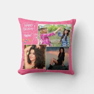 Custom Friend Happy Birthday Photo Collage Cushion