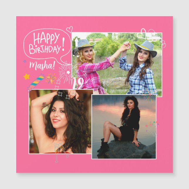 Custom Friend Happy Birthday Photo Collage Magnet (Front)
