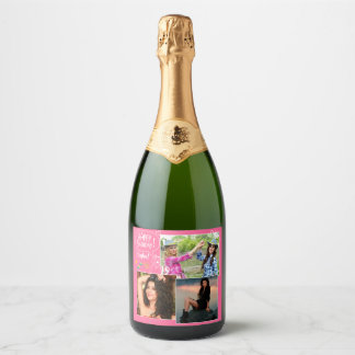 Custom Friend Happy Birthday Photo Collage  Sparkling Wine Label