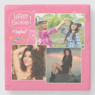 Custom Friend Happy Birthday Photo Collage  Stone Coaster