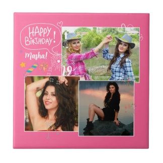 Custom Friend Happy Birthday Photo Collage Tile
