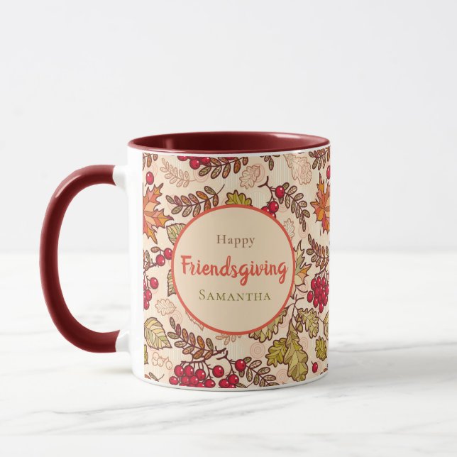 Custom Friendsgiving Fall Foliage and Berry Design Mug (Left)
