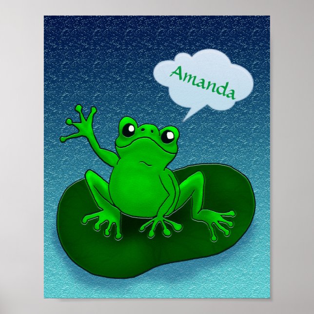 Custom frog waving frog with name children poster (Front)