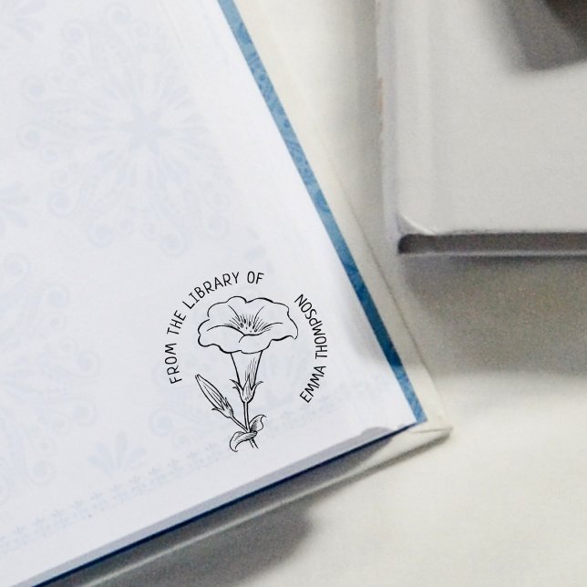 Custom From the Library Of, Botanical Lily Book  Rubber Stamp (Creator Uploaded)