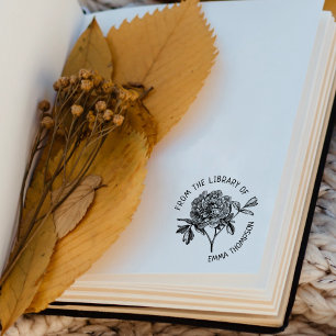Custom From the Library Of, Botanical Peony Book  Rubber Stamp