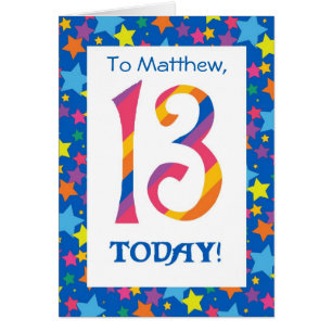 Custom Front 13th Birthday Bright Stripes, Stars