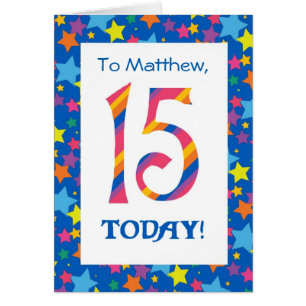 Custom Front 15th Birthday Bright Stripes, Stars
