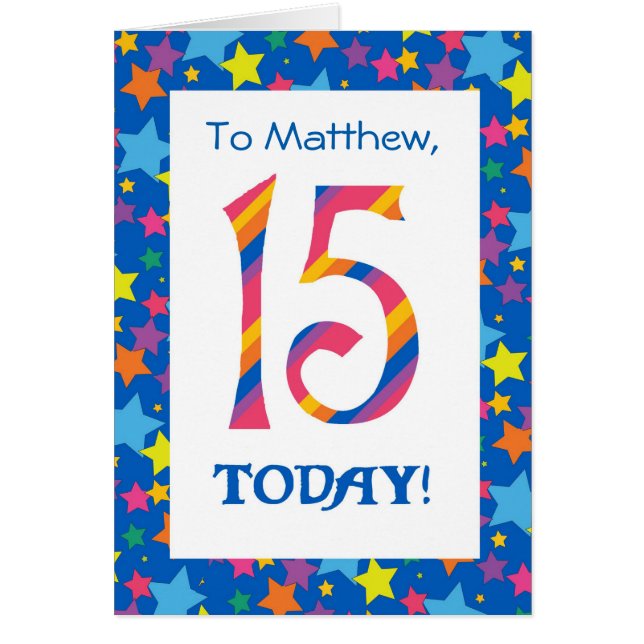 Custom Front 15th Birthday Bright Stripes, Stars (Front)
