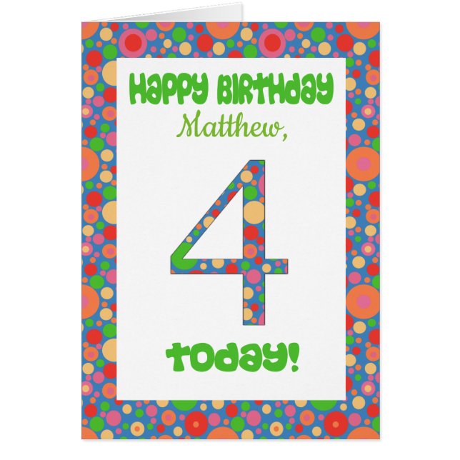 Custom Front 4th Birthday Card Bright and Bubbly (Front)