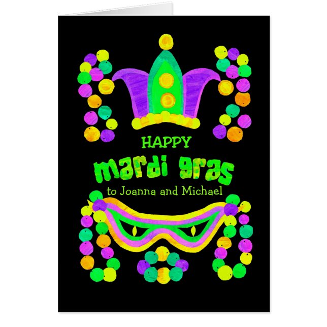 Custom Front Bright Mardi Gras Card on Black (Front)