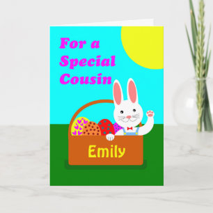 Custom Front Easter for Cousin, Add a Name, Bunny Holiday Card