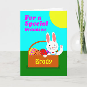 Custom Front Easter for Grandson, Add a Name Holiday Card