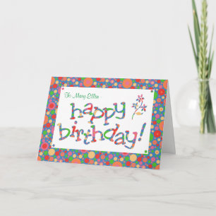Custom Front Fun Bright Spots on Blue Birthday Card