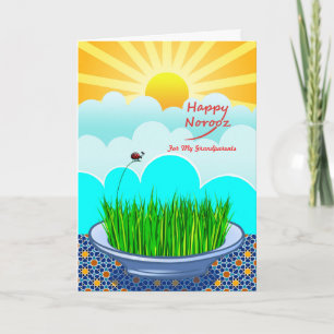 Custom Front Happy Norooz for Grandparents, Sabzeh Holiday Card