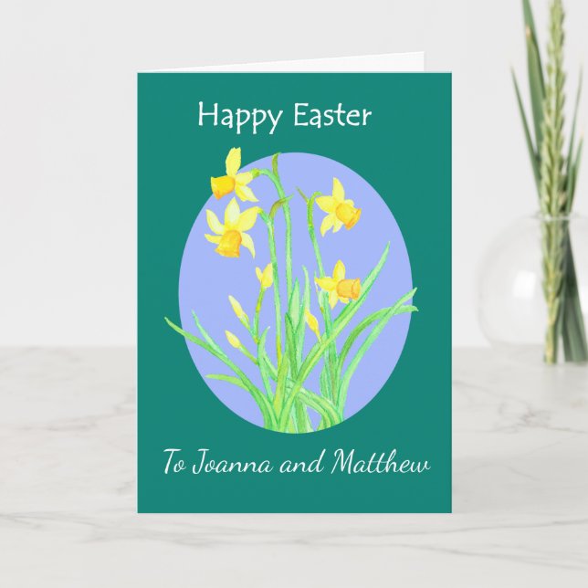 Custom Front Pretty Daffodils Happy Easter Holiday Card (Front)