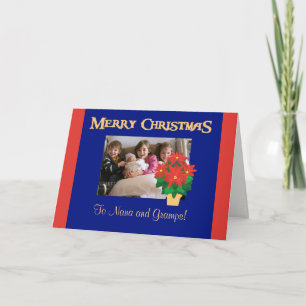 Custom Front Red Poinsettias Christmas Photo Holiday Card