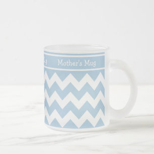 Custom Frosted Glass Mug, Blue and White Chevrons Frosted Glass Coffee Mug