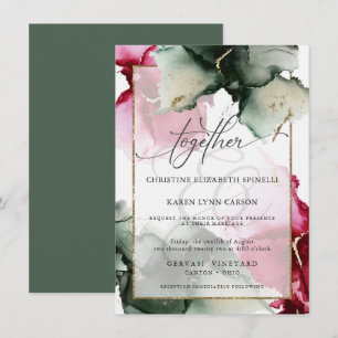 CUSTOM Fuchsia and Sage Green Watercolor  Invitation