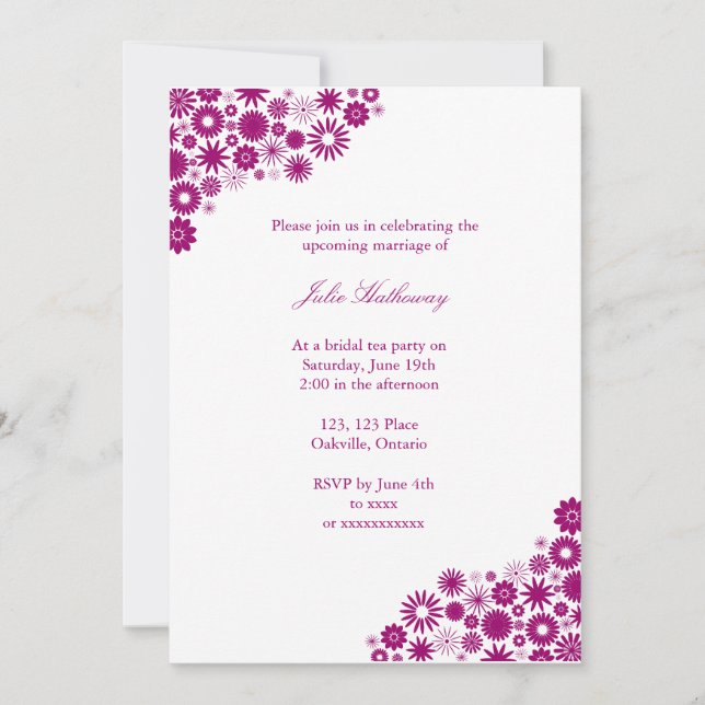 Custom Fuchsia Florals Bridal Shower Invitation (Front)