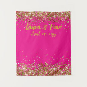 Custom Fuchsia & Gold Glitter Wedding Photo Booth Tapestry