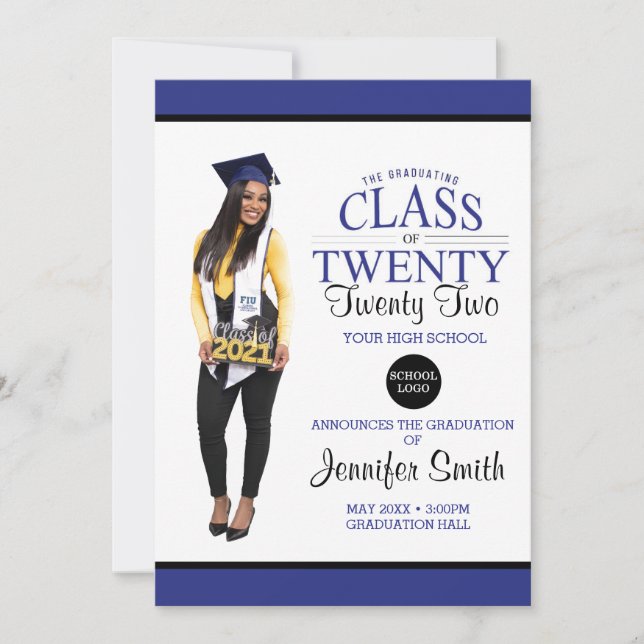 Custom Full Body Photo Blue Graduation Invitation (Front)