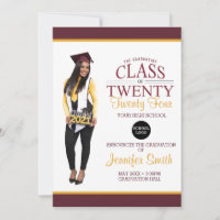 Custom Full Body Photo Maroon and Gold Graduation