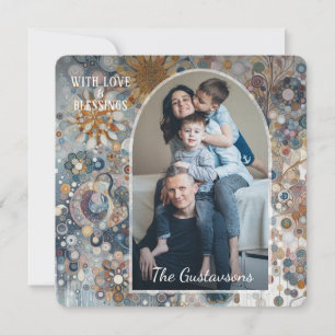 Custom Fun Colorful Abstract Snowflakes Floral Art Holiday Card