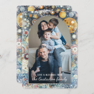 Custom Fun Colorful Abstract Snowflakes Floral Art Holiday Card