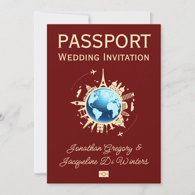 Custom Fun Globe Destination Passport Wedding  Invitation (Front)