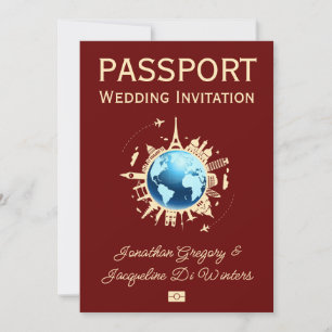 Custom Fun Globe Destination Passport Wedding Invitation