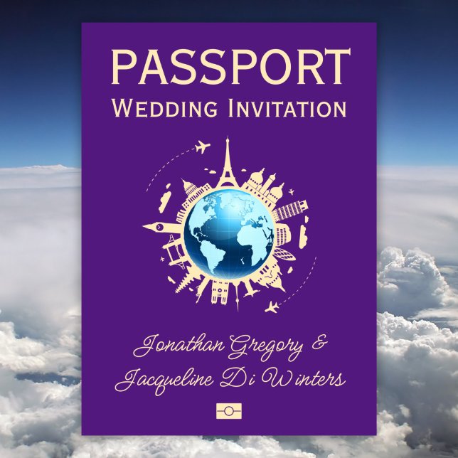 Custom Fun Globe Destination Passport Wedding  Invitation (Creator Uploaded)