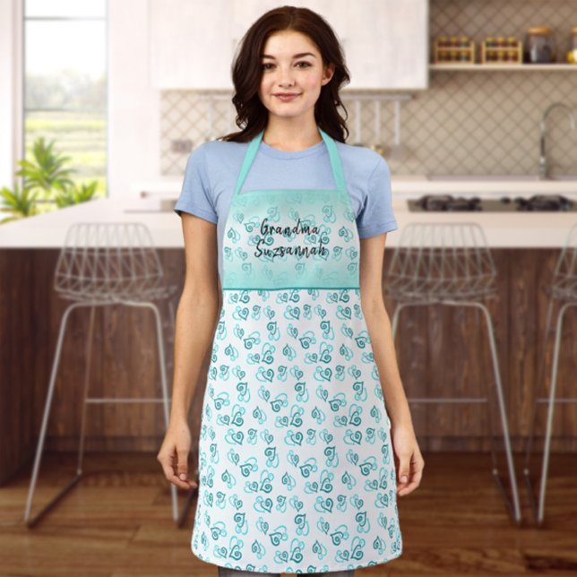 Custom Fun Green Linked Heart Pattern Custom Apron (Creator Uploaded)