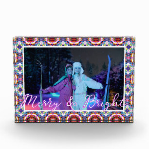 Custom Fun Merry Christmas Blue Pink Best Friends Photo Block