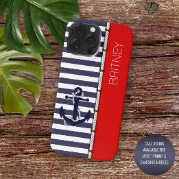Custom Fun Navy Blue White Stripe Bright Red iPhone 15 Pro Max Case