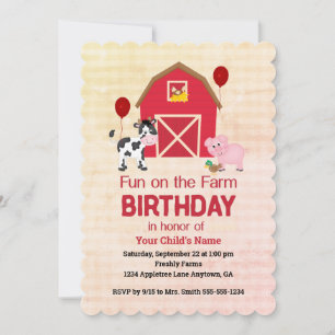 Custom Fun on the Farm Child Birthday Gingham  Invitation