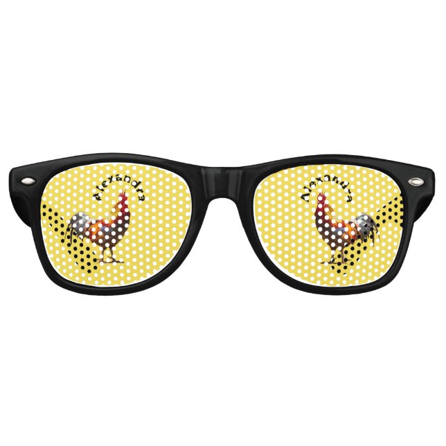 Custom Fun Party Chicken Name Retro Sunglasses (Front)