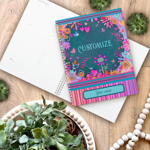 Custom Fun Personalised Name Pretty Floral Stripe  Planner