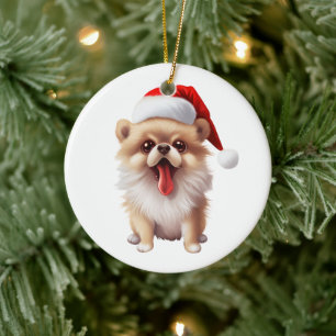 Custom Fun Pomeranian Christmas Dog Ceramic Tree Decoration