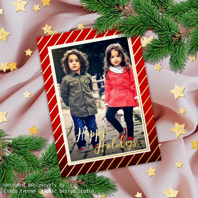 Custom Fun Red Gold Peppermint Candy Cane Stripe (Creator Uploaded)