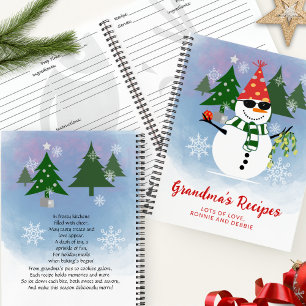 Custom Fun Snowman Modern Christmas Family Recipe Notebook