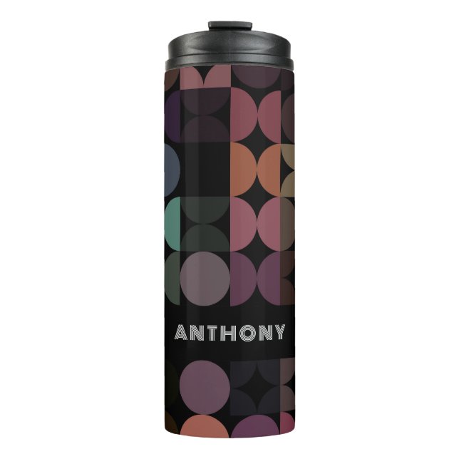 Custom Fun Teal Blue Purple Black Art Pattern Thermal Tumbler (Front)