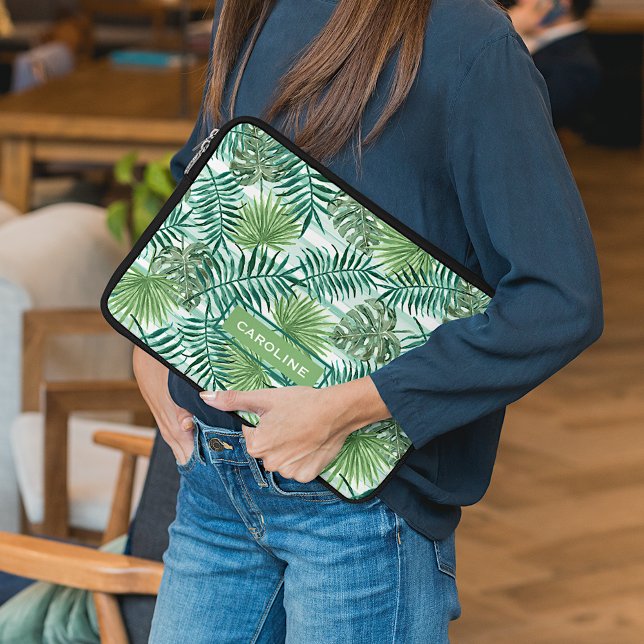 Custom Fun Tropical Green Palm Tree Leaves Pattern Laptop Sleeve (Creator Uploaded)