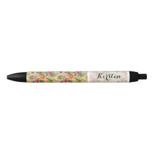 Custom Fun Tropical Pineapple Fruit Floral Pattern Black Ink Pen